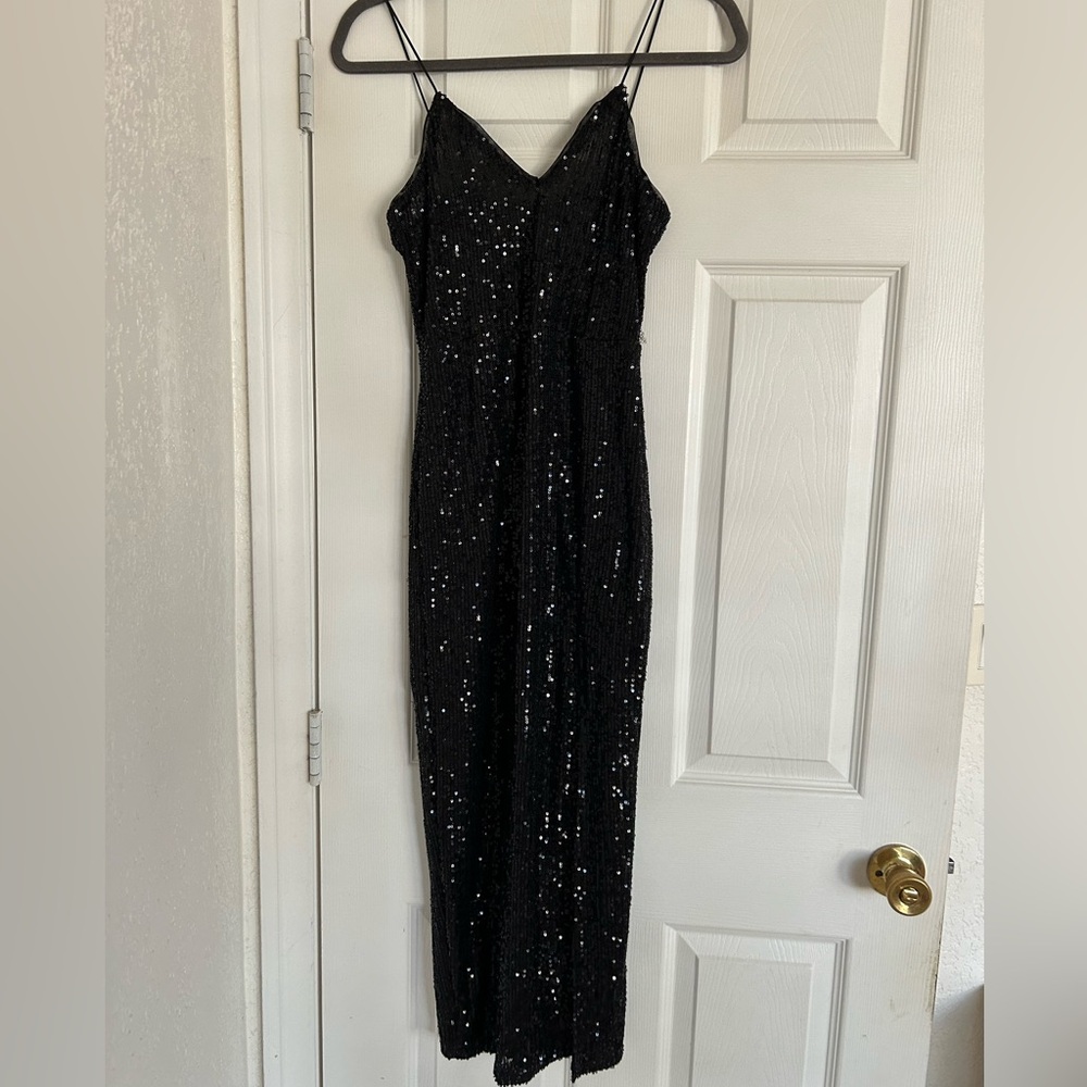 Black Midi Sequin Formal Dress
